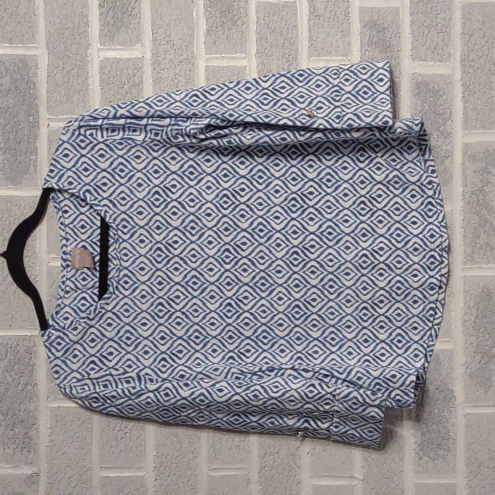 Chico's Women's White and Blue Diamond Patterned Blouse Size (1) Medium - Picture 1 of 14